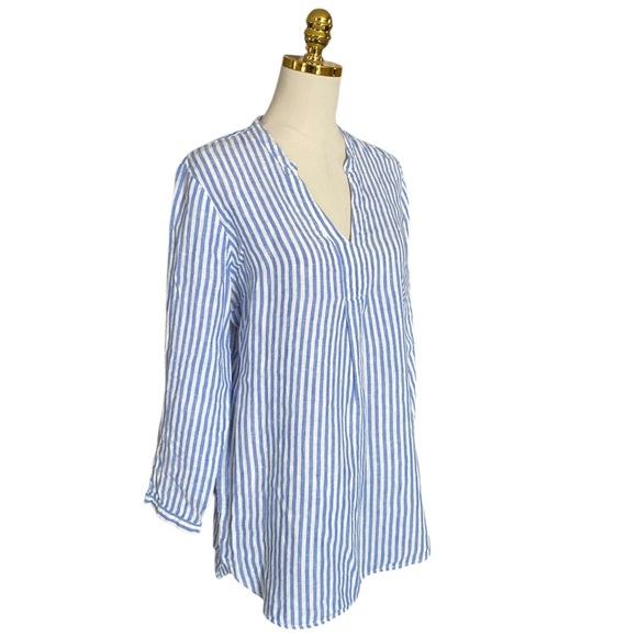 LL BEAN Women's 100% Linen Blue Striped Split-neck Long Sleeve Popover Tunic M - Picture 5 of 10
